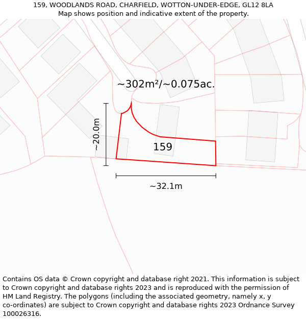 159, WOODLANDS ROAD, CHARFIELD, WOTTON-UNDER-EDGE, GL12 8LA: Plot and title map