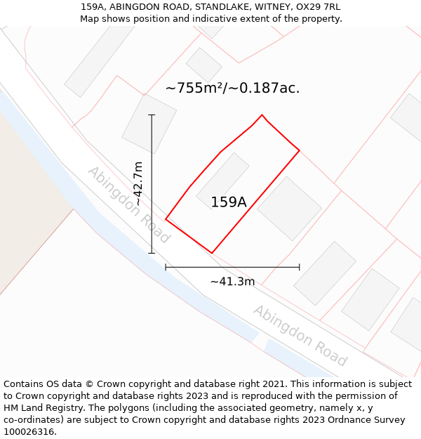 159A, ABINGDON ROAD, STANDLAKE, WITNEY, OX29 7RL: Plot and title map