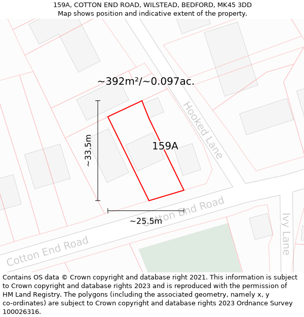 159A, COTTON END ROAD, WILSTEAD, BEDFORD, MK45 3DD: Plot and title map