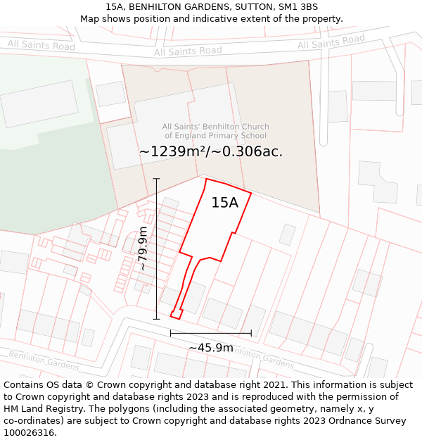 15A, BENHILTON GARDENS, SUTTON, SM1 3BS: Plot and title map