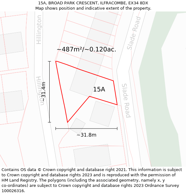 15A, BROAD PARK CRESCENT, ILFRACOMBE, EX34 8DX: Plot and title map