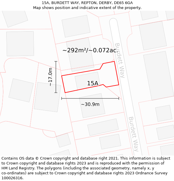 15A, BURDETT WAY, REPTON, DERBY, DE65 6GA: Plot and title map