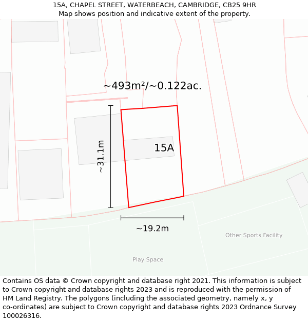 15A, CHAPEL STREET, WATERBEACH, CAMBRIDGE, CB25 9HR: Plot and title map