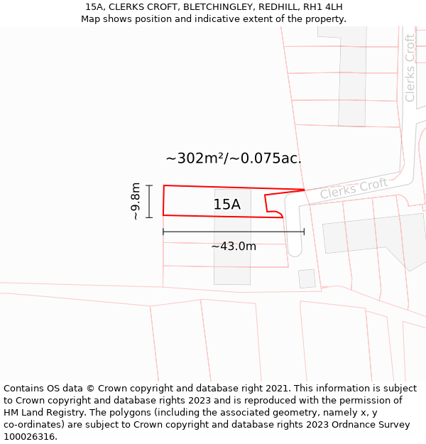 15A, CLERKS CROFT, BLETCHINGLEY, REDHILL, RH1 4LH: Plot and title map