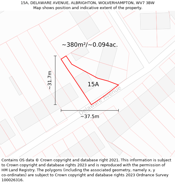 15A, DELAWARE AVENUE, ALBRIGHTON, WOLVERHAMPTON, WV7 3BW: Plot and title map