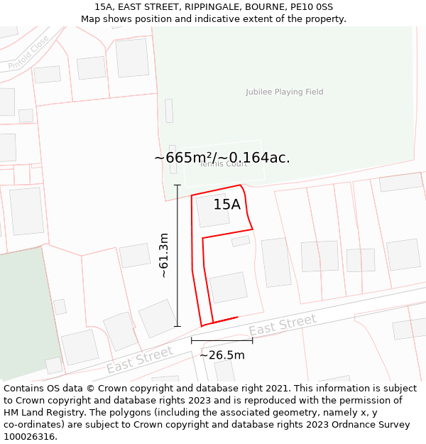 15A, EAST STREET, RIPPINGALE, BOURNE, PE10 0SS: Plot and title map