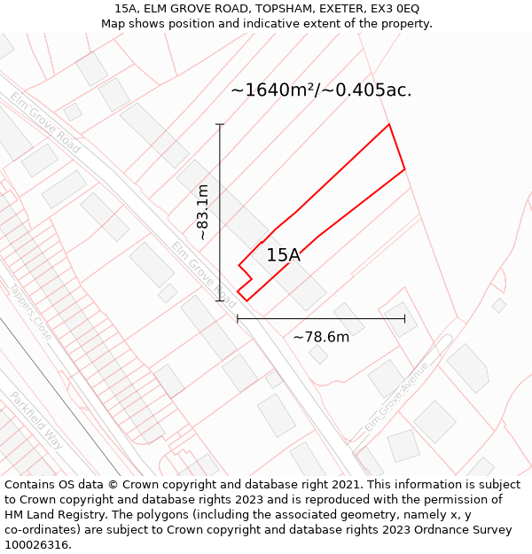 15A, ELM GROVE ROAD, TOPSHAM, EXETER, EX3 0EQ: Plot and title map