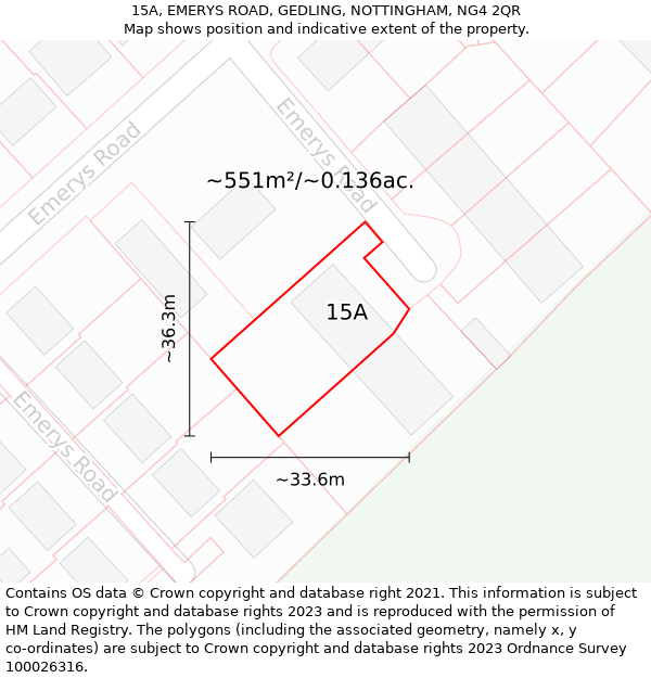 15A, EMERYS ROAD, GEDLING, NOTTINGHAM, NG4 2QR: Plot and title map