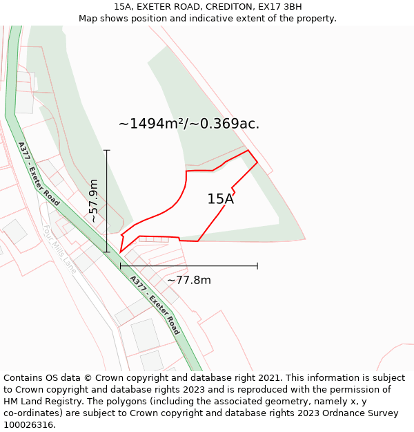 15A, EXETER ROAD, CREDITON, EX17 3BH: Plot and title map