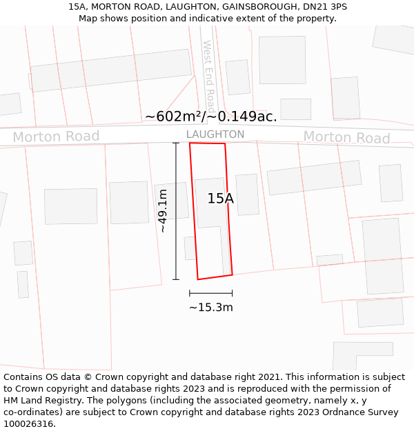 15A, MORTON ROAD, LAUGHTON, GAINSBOROUGH, DN21 3PS: Plot and title map