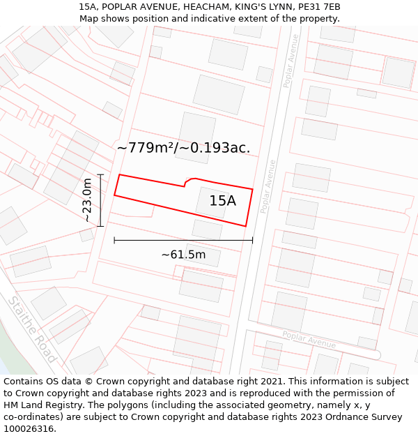 15A, POPLAR AVENUE, HEACHAM, KING'S LYNN, PE31 7EB: Plot and title map