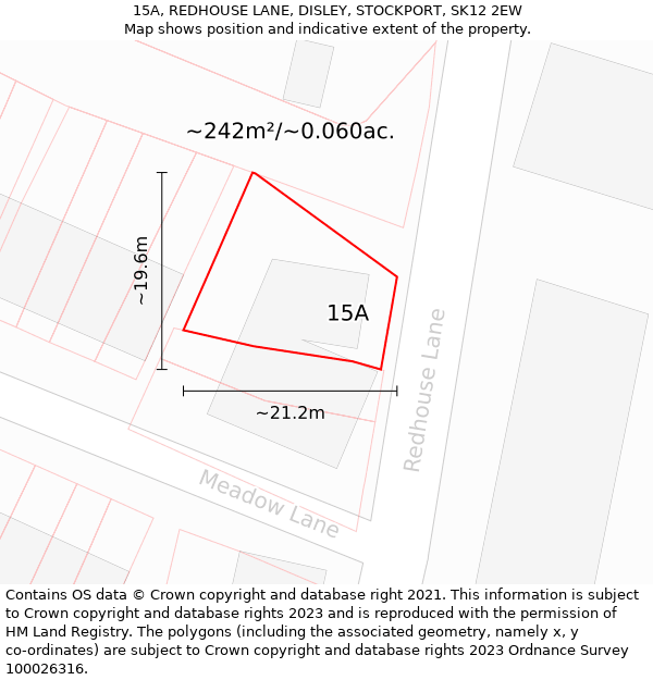 15A, REDHOUSE LANE, DISLEY, STOCKPORT, SK12 2EW: Plot and title map