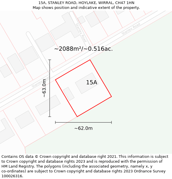 15A, STANLEY ROAD, HOYLAKE, WIRRAL, CH47 1HN: Plot and title map