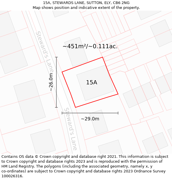 15A, STEWARDS LANE, SUTTON, ELY, CB6 2NG: Plot and title map