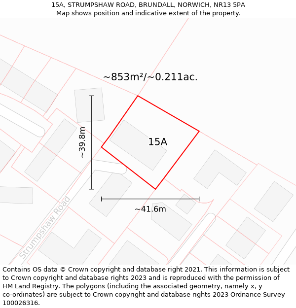 15A, STRUMPSHAW ROAD, BRUNDALL, NORWICH, NR13 5PA: Plot and title map