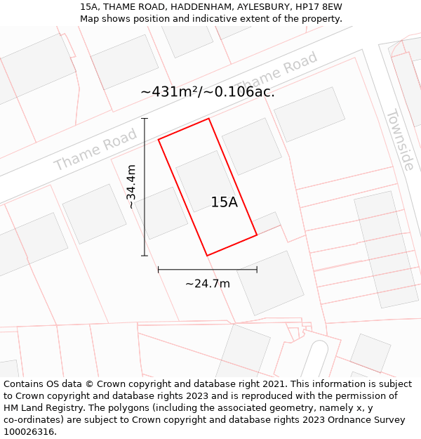 15A, THAME ROAD, HADDENHAM, AYLESBURY, HP17 8EW: Plot and title map