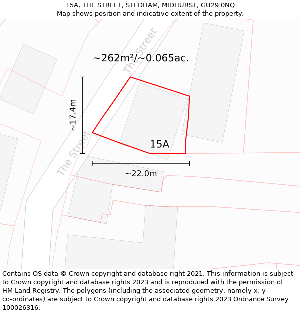 15A, THE STREET, STEDHAM, MIDHURST, GU29 0NQ: Plot and title map