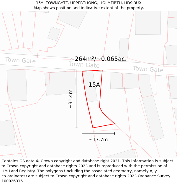 15A, TOWNGATE, UPPERTHONG, HOLMFIRTH, HD9 3UX: Plot and title map