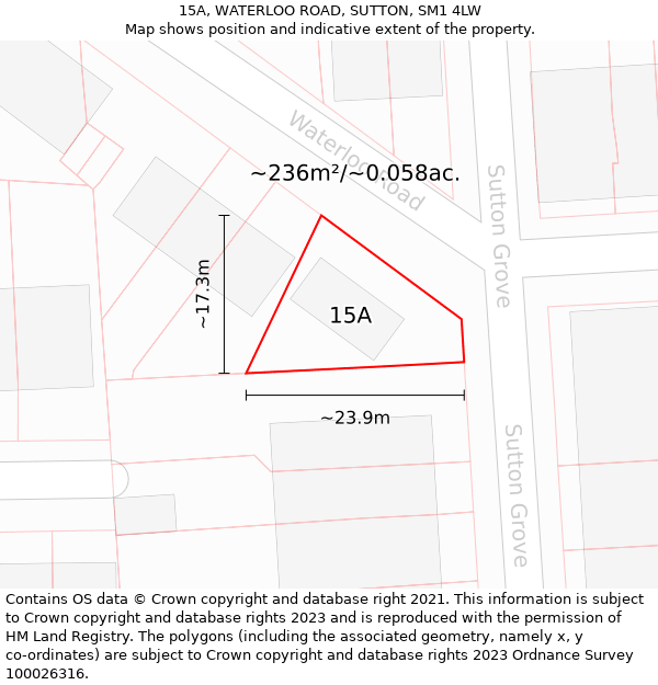 15A, WATERLOO ROAD, SUTTON, SM1 4LW: Plot and title map