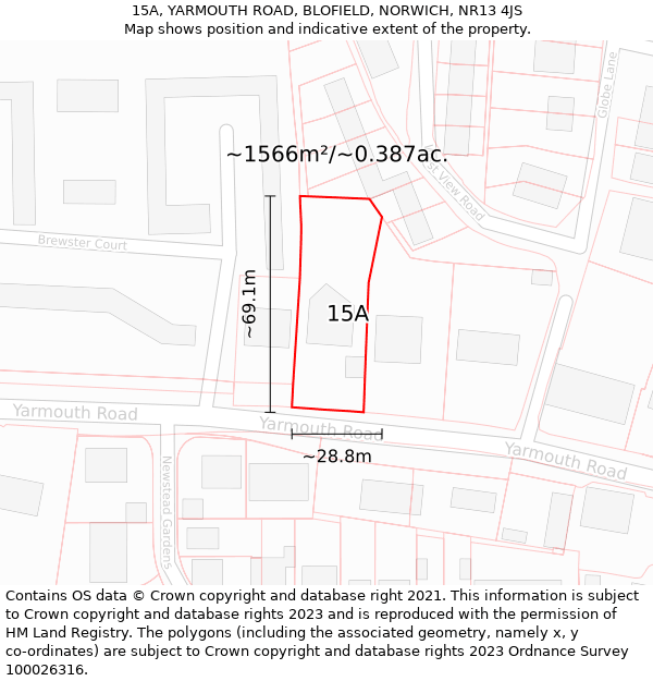 15A, YARMOUTH ROAD, BLOFIELD, NORWICH, NR13 4JS: Plot and title map