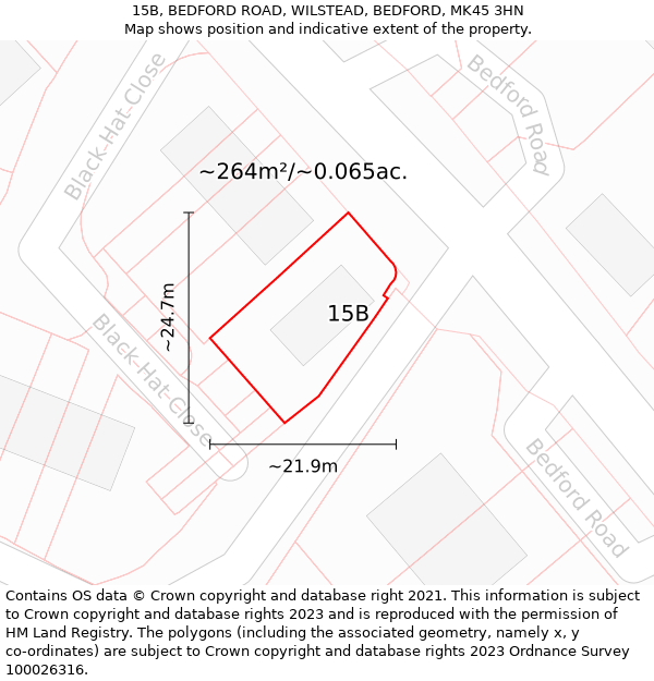 15B, BEDFORD ROAD, WILSTEAD, BEDFORD, MK45 3HN: Plot and title map