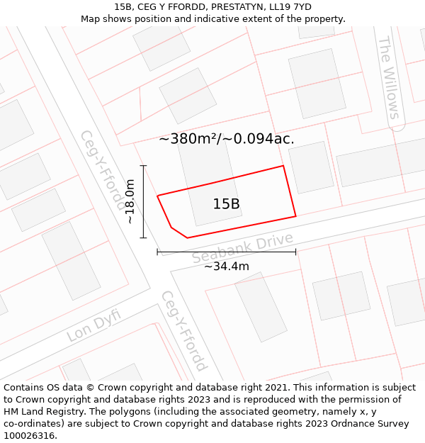 15B, CEG Y FFORDD, PRESTATYN, LL19 7YD: Plot and title map