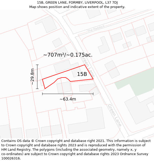 15B, GREEN LANE, FORMBY, LIVERPOOL, L37 7DJ: Plot and title map