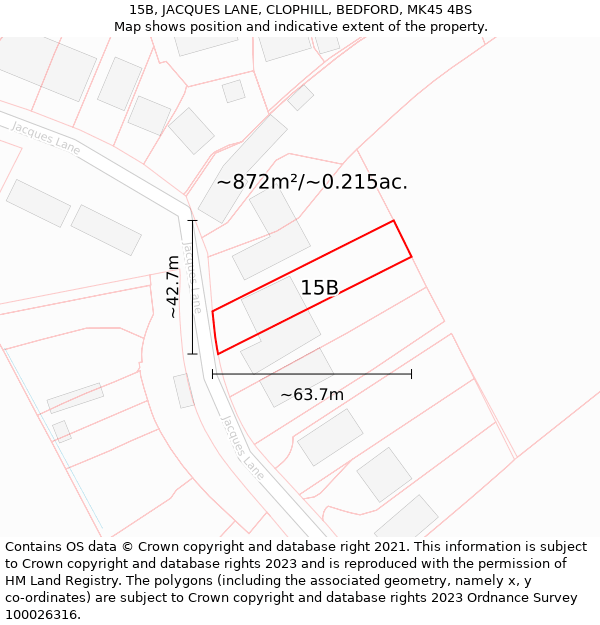 15B, JACQUES LANE, CLOPHILL, BEDFORD, MK45 4BS: Plot and title map