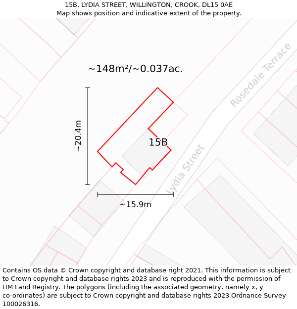 15B, LYDIA STREET, WILLINGTON, CROOK, DL15 0AE: Plot and title map