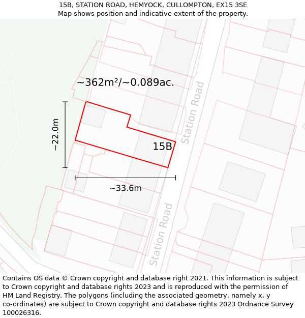 15B, STATION ROAD, HEMYOCK, CULLOMPTON, EX15 3SE: Plot and title map