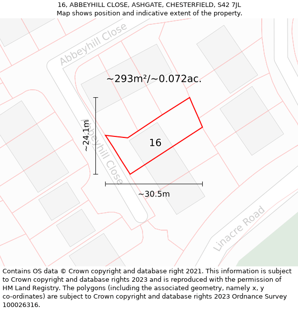 16, ABBEYHILL CLOSE, ASHGATE, CHESTERFIELD, S42 7JL: Plot and title map