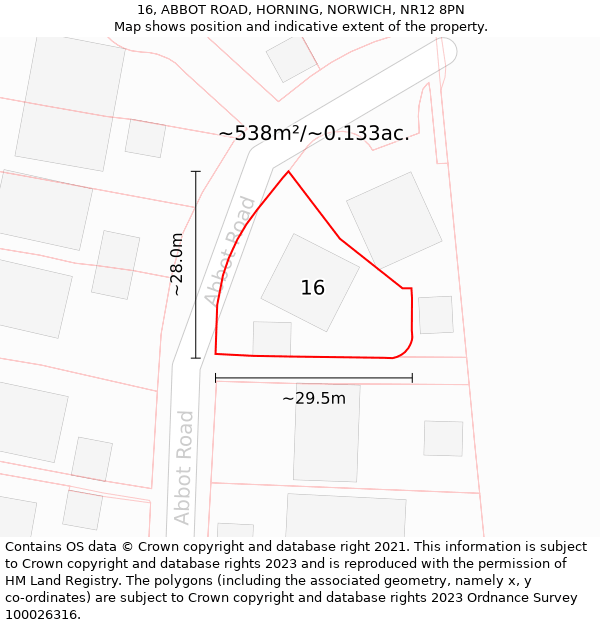 16, ABBOT ROAD, HORNING, NORWICH, NR12 8PN: Plot and title map