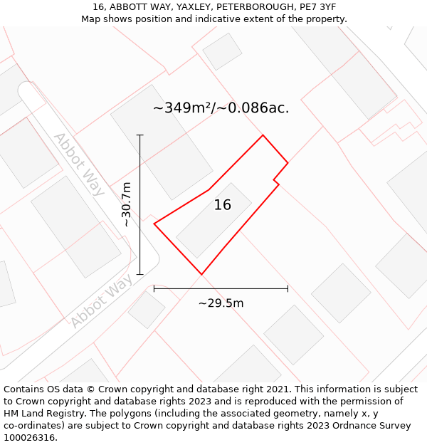16, ABBOTT WAY, YAXLEY, PETERBOROUGH, PE7 3YF: Plot and title map
