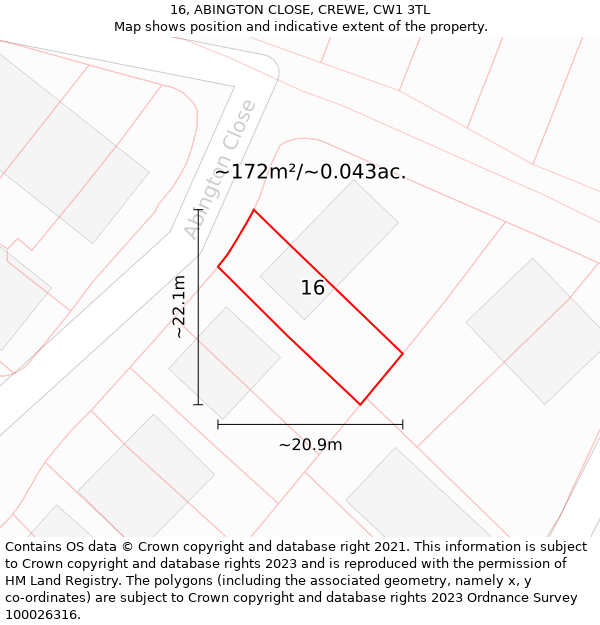 16, ABINGTON CLOSE, CREWE, CW1 3TL: Plot and title map