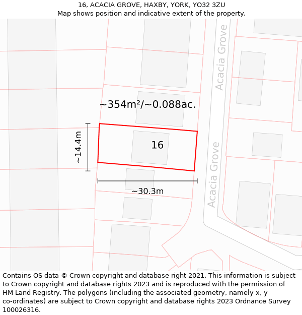 16, ACACIA GROVE, HAXBY, YORK, YO32 3ZU: Plot and title map