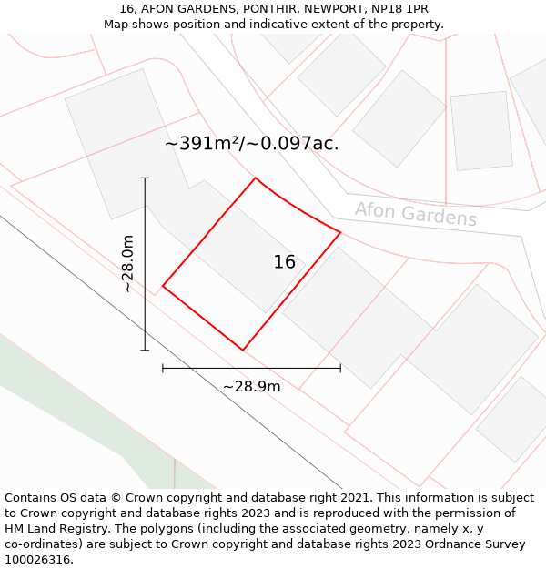 16, AFON GARDENS, PONTHIR, NEWPORT, NP18 1PR: Plot and title map