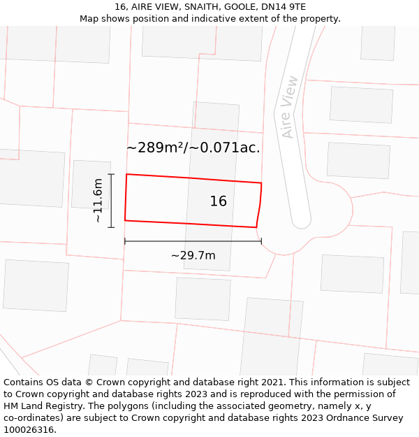 16, AIRE VIEW, SNAITH, GOOLE, DN14 9TE: Plot and title map