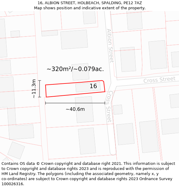 16, ALBION STREET, HOLBEACH, SPALDING, PE12 7AZ: Plot and title map