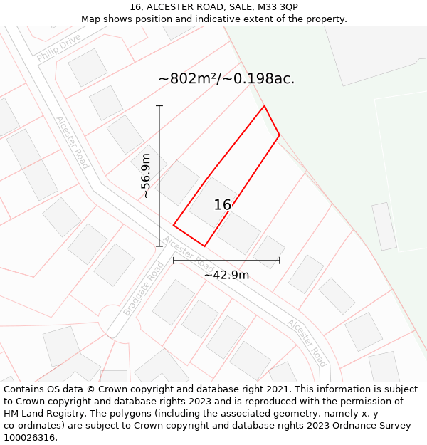 16, ALCESTER ROAD, SALE, M33 3QP: Plot and title map