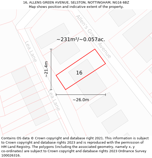 16, ALLENS GREEN AVENUE, SELSTON, NOTTINGHAM, NG16 6BZ: Plot and title map