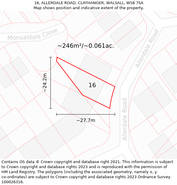 16, ALLERDALE ROAD, CLAYHANGER, WALSALL, WS8 7SA: Plot and title map