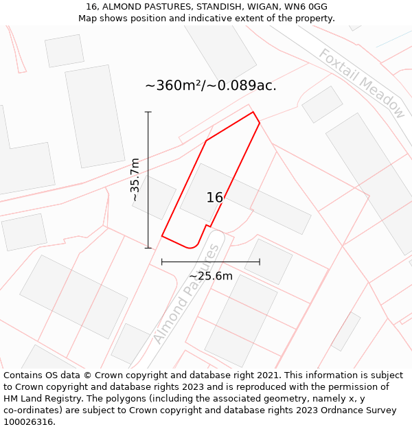 16, ALMOND PASTURES, STANDISH, WIGAN, WN6 0GG: Plot and title map