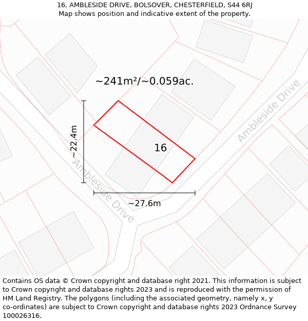 16, AMBLESIDE DRIVE, BOLSOVER, CHESTERFIELD, S44 6RJ: Plot and title map