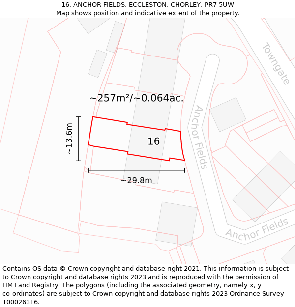 16, ANCHOR FIELDS, ECCLESTON, CHORLEY, PR7 5UW: Plot and title map