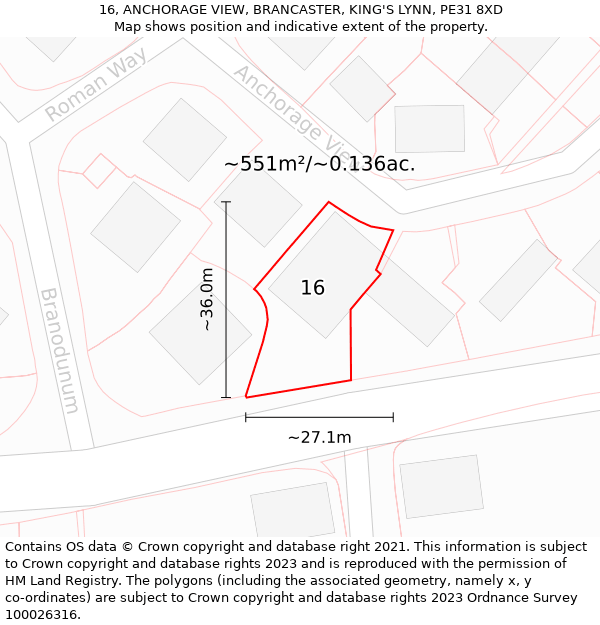 16, ANCHORAGE VIEW, BRANCASTER, KING'S LYNN, PE31 8XD: Plot and title map