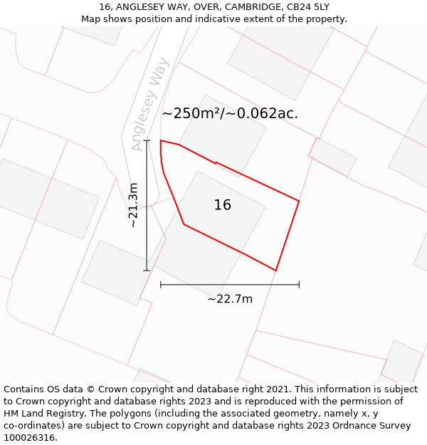 16, ANGLESEY WAY, OVER, CAMBRIDGE, CB24 5LY: Plot and title map