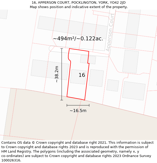 16, APPERSON COURT, POCKLINGTON, YORK, YO42 2JD: Plot and title map