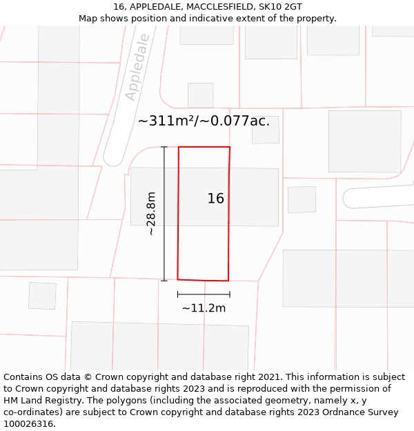 16, APPLEDALE, MACCLESFIELD, SK10 2GT: Plot and title map