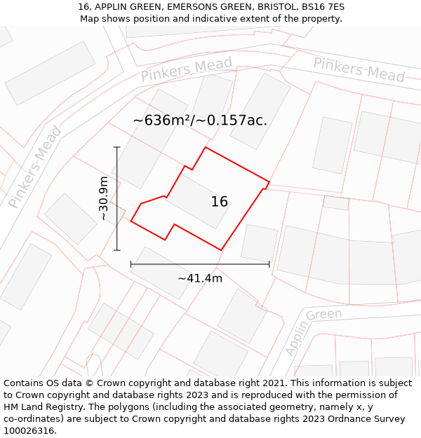 16, APPLIN GREEN, EMERSONS GREEN, BRISTOL, BS16 7ES: Plot and title map