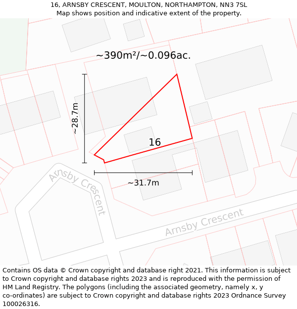 16, ARNSBY CRESCENT, MOULTON, NORTHAMPTON, NN3 7SL: Plot and title map